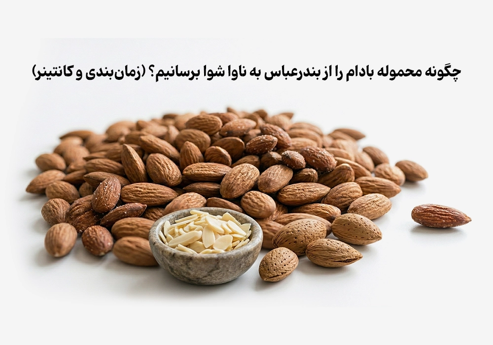 چگونه محموله بادام را از بندرعباس به ناوا شوا برسانیم؟ (زمان‌بندی و کانتینر)