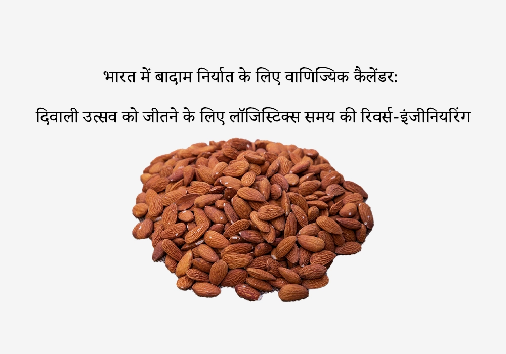 भारत में बादाम निर्यात के लिए वाणिज्यिक कैलेंडर: दिवाली उत्सव को जीतने के लिए लॉजिस्टिक्स समय की रिवर्स-इंजीनियरिंग